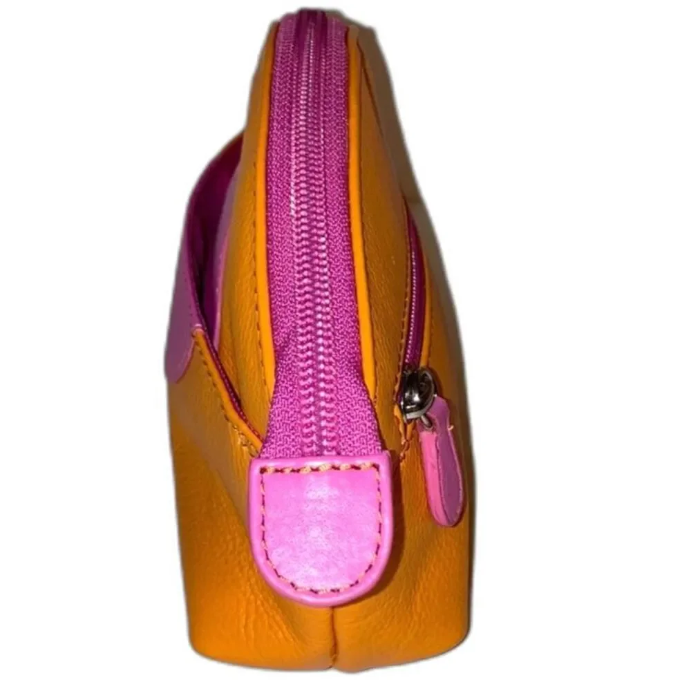 ILI New York Hot Lips Leather Cosmetic Makeup Case Bright Orange with Pink Lips